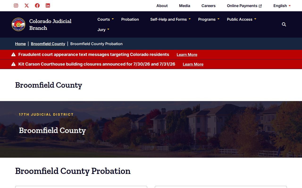 Broomfield County probation page for post-release supervision lookup