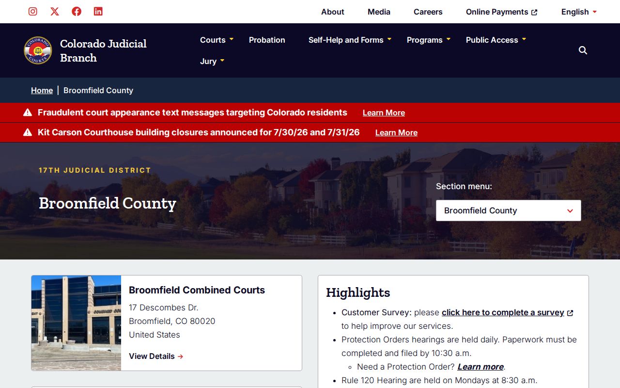 Broomfield County court release records and docket source