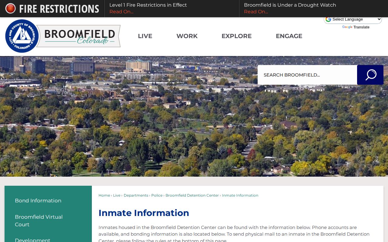 Broomfield County released inmate current custody lookup source
